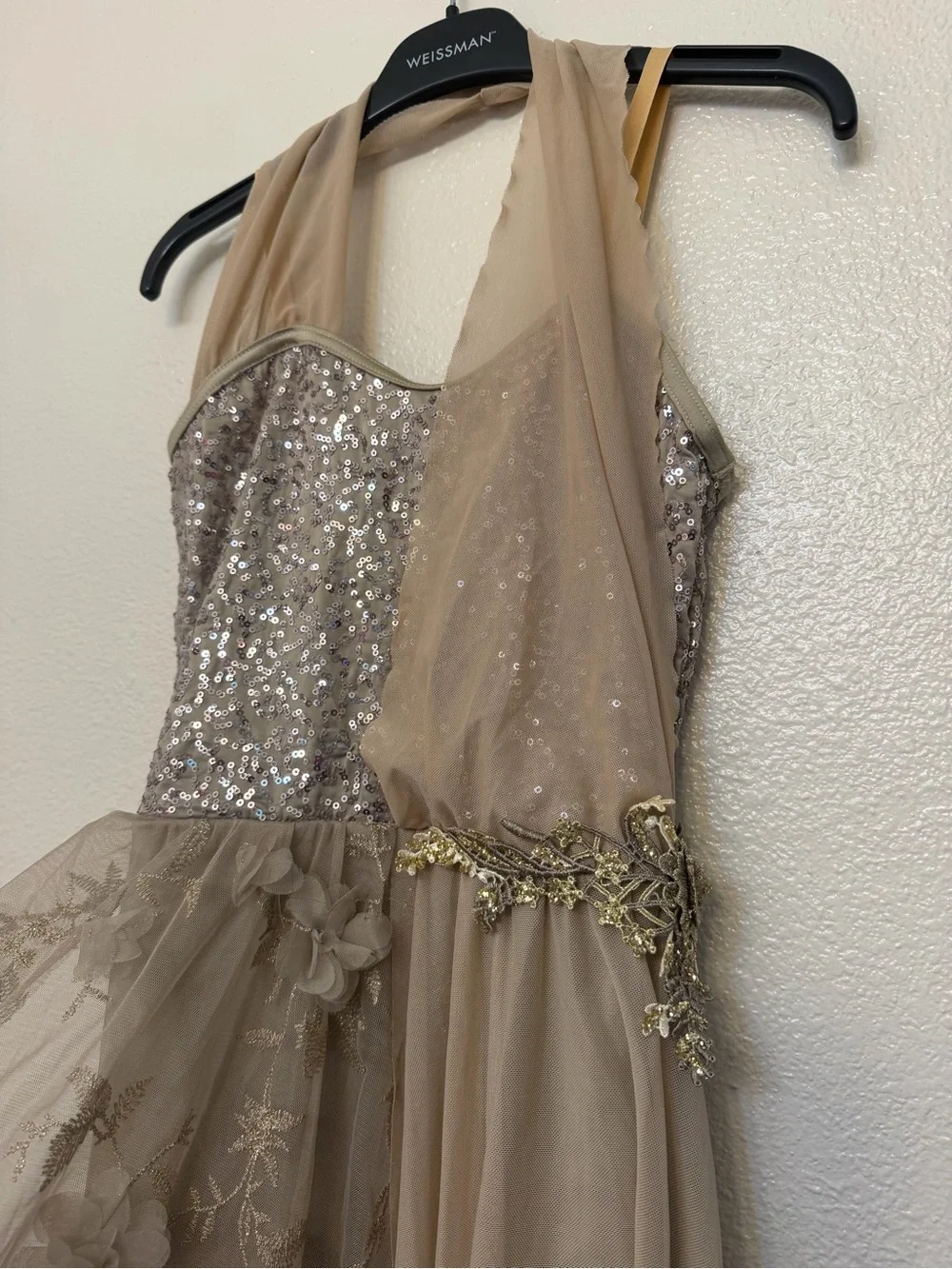 Weissman Dance Costume tan beige sequin mesh lyrical  Fall Into Me 16226 SA adul